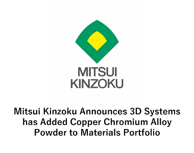 Mitsui Kinzoku Announces 3D Systems has Added Copper Chromium Alloy Powder to Materials Portfolio